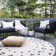 Modern scrollwork in crisp linen white dances across an azure field. Instagram Photo By Angelique Hoffman View On Instagram Outdoor Rugs Patio Round Outdoor Rug Outdoor Rugs