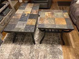 It features one coffee table and one end table, all made from a blend of metal and engineered wood for a mixed material look. Metal Slate End Table And Coffee Table Nex Tech Classifieds