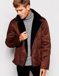 Barney S Originals Mens Shearling Jacket Faux Shearling Coat Biker Jacket