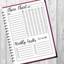 Printable Weekly Chore Chart To Do List Multiple Sizes