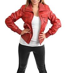 Ladies Bomber Real Leather Jacket Short Slim Fit Casual Blouson Motto Red Medium Leather Jackets Women Leather Bomber Jacket Women Leather Jacket Style