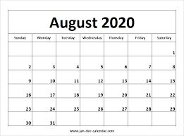 August 2020 Calendar August Calendar September Calendar Monthly Calendar Template