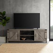 Walker Edison Furniture Company 70 In Gray Wash Composite Tv Stand 75 In With Doors Hd70bdsdgw The Home Depot Barn Door Tv Stand Walker Edison Furniture Company Walker Edison Furniture