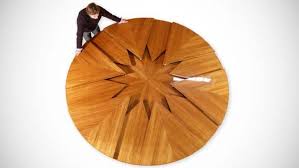 Extendable round dining room table modern solid wood medium brown. Expandable Round Dining Table By Fletcher