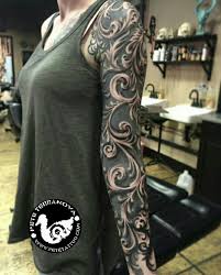 Custom Black And Gray Filigree Sleeve Tattoo Filigree Tattoo Tattoo Sleeve Filler Best Sleeve Tattoos