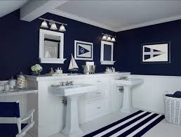 Navy Walls With White Beadboard For Downstairs Bath Nautical Bathroom Decor Blue Bathroom Decor Bathroom Decor