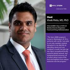 Vivek Pinto, MS, PhD, MBA at Stern EMBA program.