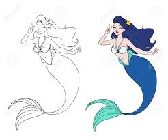 Maybe you would like to learn more about one of these? Pretty Anime Mermaid Using A V Sign Blue Hair And Blue Fish Tail Cute Closed Eyes Hand Drawn Contour Vector Illustration For Coloring Book Children Games Tattoo Sticker T Shirt Stock Photo Picture