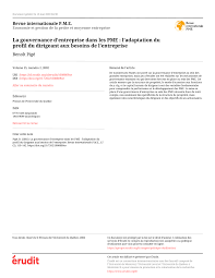 Nos recherches dans les archives permettent de mieux comprendre ce qui s'est passé (« d'une instrumentalisation de la prudence. Pdf La Gouvernance D Entreprise Dans Les Pme L Adaptation Du Profil Du Dirigeant Aux Besoins De L Entreprise