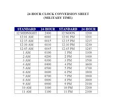 24 Hour Time Clock Conversion Chart Www Bedowntowndaytona Com