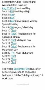Malaysia is the southernmost country located on the eurasian continent. Are There Really Only 16 Working Days In Malaysia For September 2017 Hype Malaysia