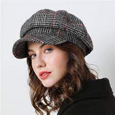 Women Baseball Cap For Winter Female Cotton Hats Plaid Vintage Fashion Octagonal Casual Women S Caps Cotton Hats Womens Baseball Cap Winter Hats For Women