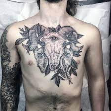 50 Goat Skull Tattoo Designs For Men Manly Ink Ideas Goat Tattoo Cool Chest Tattoos Goat Skull Tattoo