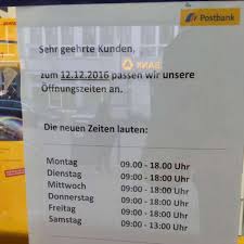 Wir sind schon lange kunde bei der deutschen bank und finden aufgrund der offen kommunizierten preisstruktur auch die aktuellen kosten fürs girokonto okay. Postbank In Langen Verkurzt Offnungszeiten Langen