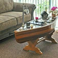 Crafted by the experts, this table is a stunning display of symmetry. 59 5 Nautical Coffee Table Wooden Canoe Full Glass Top Stand Cedar Strip Decor Water Sports Sporting Goods
