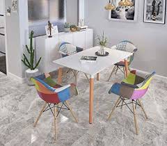 Explore 3 listings for dining room arm chairs sale at best prices. Ae Akf Rectangle Dining Table And Big Patchwork Cushioned Arms Chairs Set Of 4 1 Piece Kitchen White Wooden Dining Room Table With 4 Fabric Cushioned Colorful Chairs Buy Online At Best Price