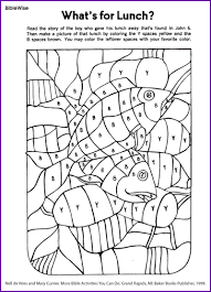 Cute noah's ark bible picture for kids. Fill In Picture Of Loaves And Fishes Coloring Activity Kids Korner Biblewise