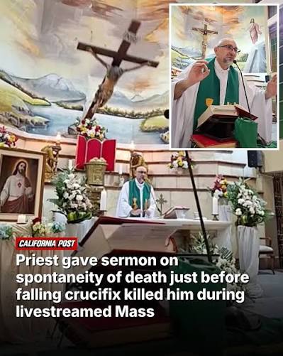 One day, all of us here will also die.” Father Patricio S�nchez Molinari delivered those words shortly before a falling crucifix fatally struck him during a livestreamed Mass in Ecuador. He had