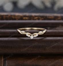 Vintage Moissanite Curved Wedding Band Unique Yellow Gold Wedding Band  Diamond Wedding Ring Bridal Stacking Matching Promise Gift