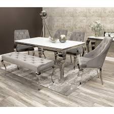 Shop our dining tables with benches selection from the world's finest dealers on 1stdibs. Louis White Dining Table 160cm With 4 Grey Velvet Chairs 1 Bench Mirrored Legs Furniture123