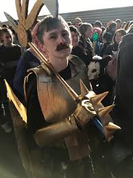 His lion symbol is on his back. Self My Friend Cosplaying Escanor At Mcm Comicon Cosplay