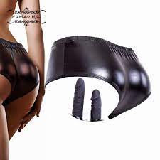 Leather Chastity Belt Underwear with Strap on Strap on 2 * Anal/Vagina  Dildo Plug, Fetish Love Game BDSM Erotic Sex Toys for Women,M