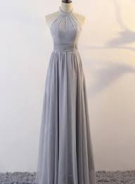 Grey Chiffon Halter Elegant Bridesmaid Dress Bridesmaid Dress Long Formal Gowns Grey Bridesmaid Dresses Long Chiffon Dress Long Grey Chiffon Dress