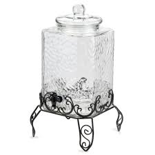 Acopa 5 Gallon Hammered Glass Beverage Dispenser With Metal Stand And Chalkboard Sign Drink Dispenser Glass Beverage Dispenser Beverage Dispensers