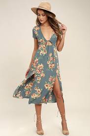 Best Day Of My Life Dusty Sage Floral Print Midi Dress Floral Print Midi Dress Summer Dresses For Women Casual Beach Dress
