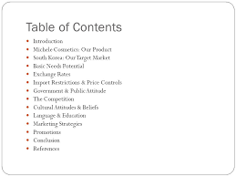 Table of contents business plan template. By Denece Oplinus South Korean Export Business Plan Ppt Download