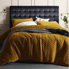Vintage Design Gold Harmony Chevron Quilted Velvet Quilt Cover Set Reviews Temple Webster Velvet Quilt Cover Quilt Cover Sets Velvet Bed Cover