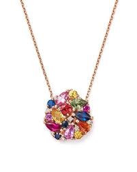 Bloomingdale S Multi Sapphire And Diamond Cluster Pendant Necklace In 14k Rose Gold 16 100 Exclusive Jewelry Accessories Bloomingdale S Multi Sapphire Pendant Necklace Diamond Cluster
