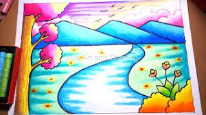 Cara menggambar pemandangan air terjun, cara mewarnai gradasi crayon, cara menggambar pemandangan alam mudah, cara menggambar untuk anak sd, drawing scenery of waterfall, drawing scenery music: Playtube Pk Ultimate Video Sharing Website