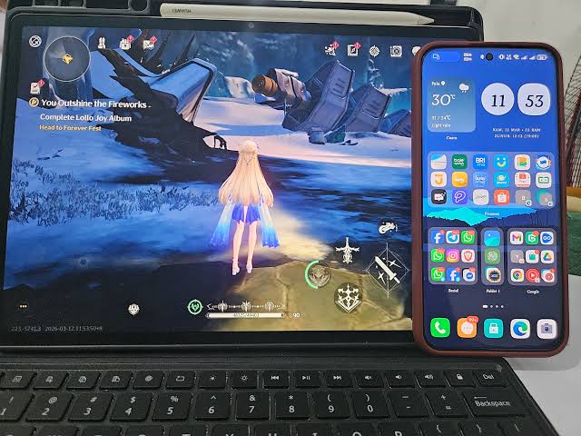 Ekosistem Huawei itu bagus banget loh, (aku udah pernah review beberapa  tahun lalu sih di grup ini) Cuma tambahan aja, aku install gamenya di Pura  80 Pro, tapi maininnya di matepad 12x.