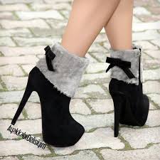 Belarus Siyah Gri Platform Topuklu Ayakkabi Bootie Black Heels Platform Topuklu Ayakkabi Bot Topuklular