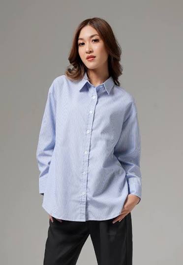 Kemeja Wanita Garis-Garis Hardware Stripe Shirt Loose