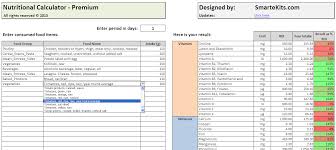 Daily Calories Food Nutrition Excel Spreadsheet Calculator