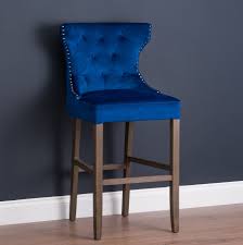 navy blue velvet upholstered bar stool