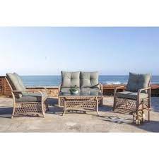 Glitzhome 4 Piece Outdoor Wicker Patio Conversation Set With Gray Cushions 2007100007 The Home Depot Conversation Set Patio Patio Lounge Furniture Outdoor Wicker