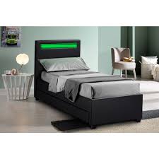 Letto trasformabile per la cameretta dei bambini, birba è un letto o divanetto imbottito e attrezzabile con cassetti, box contenitore o rete estraibile come secondo letto. Geneva Twin Letto Singolo 1 Piazza Testiera Led E Cassetti 80x190