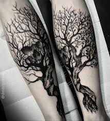 Black And Gray Tree And Skull Tattoo By Dmitriy Tkach Tree Tattoo Designs Tattoo Designs Men Tattoos For Guys
