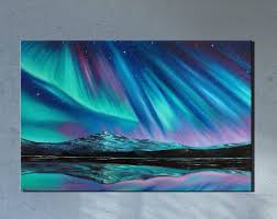 Extra Large Painting Northern Lights Art Iceland Painting Etsy Northern Lights Painting Northern Lights Art Aurora Borealis Art