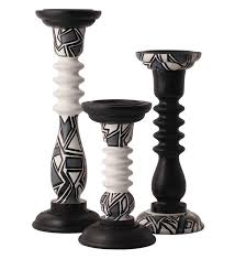 Black And White Candlesticks Black And White Wood Candle Holders Set Of 3 Wood Pillar Candle Holders Candle Holders White Candle Holders