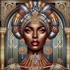 African woman in kente headwrap and pan-african jewelry