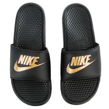 Black And Gold Nike Slides Benassi Jdi Slides Latest Ladies Shoes Nike Benassi Cheap Womens Shoes