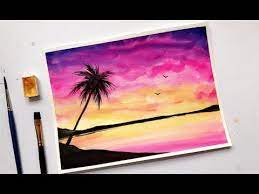 Ready to paint a sunset in watercolor? Palm Tree Colorful Sunset Watercolor Painting Tutorial Youtube Watercolor Sunset Sunset Painting Palm Trees Painting