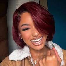 Wine Red Black Root Front Lace Wig Short Red Hair Hair Beauty Hair Styles