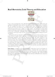 Pdf Basil Bernstein Code Theory And Education Women S Contributions