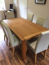 Bewley oatmeal fabric button back dining chair (oak leg) £79.99 each. Next Cambridge Solid Oak Extending Dining Table And 6 Leather Chairs Layjao