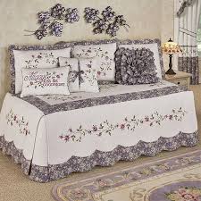 Ambrosia Embroidered Floral Violet Daybed Bedding Set Nevresim Takimi Yatak Ortuleri Yatak